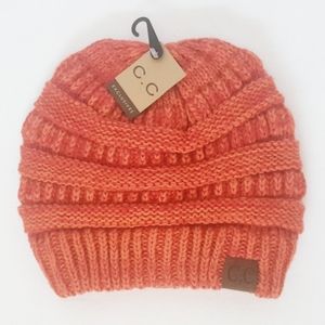 Orange/Pink Two Tone Knit CC Beanie Hat